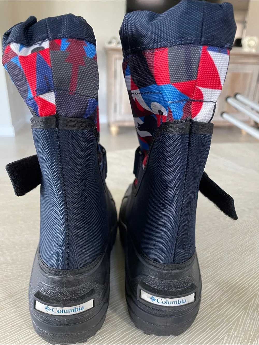 Columbia Kids Waterproof Winter Boots in Black, Red & Blue